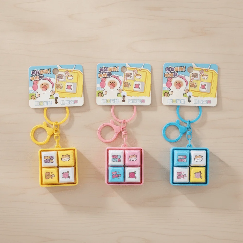Portable 4 Grids Keyboard Clicker Keychain Cartoon Animal Creative Stress Relief Keyring Cute Cat Desktop Decoration
