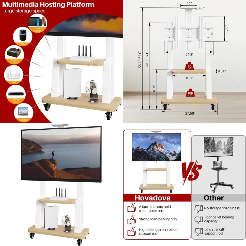 

Регулируемая по высоте передвижная подставка для телевизоров 32-75 дюймов, прочная портативная напольная подставка со стальным основанием, выдерживает до 180 фунтов.