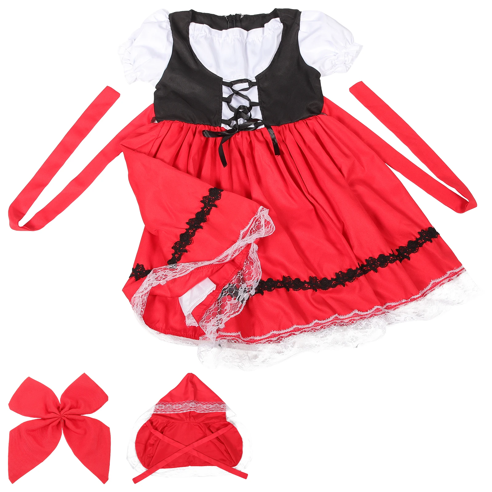 

Little Red Hood Costume 100cm New Suit Smooth Cloth Halloween Christmas Party Dress Cape Bowtie Girls Role Play