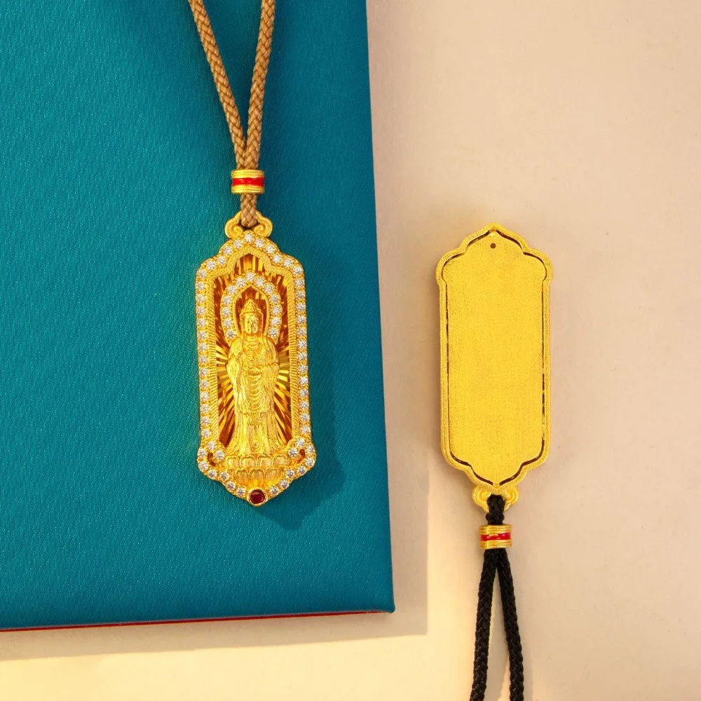 Inlay Putuo Guanyin necklace vintage pendant fashion collarbone chain 9999gold