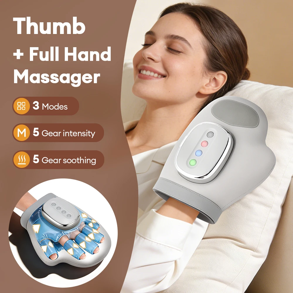 Gant de massage électrique pour les mains, compression par airbag, pression d'air, pétrissage, vibration, masseur d'acupression pour les doigts, la paume et le poignet, relaxation