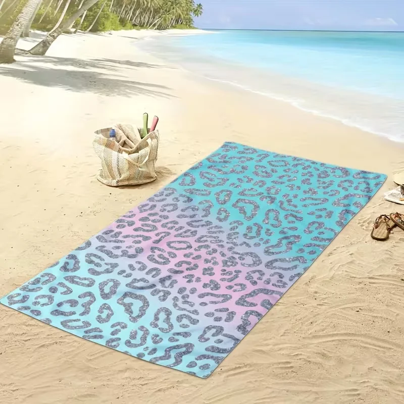 Cute Beige Leopard Print With Brown Hearts Microfiber Beach Towel Portable Towel For Beach Swimming Pool Camping Bath