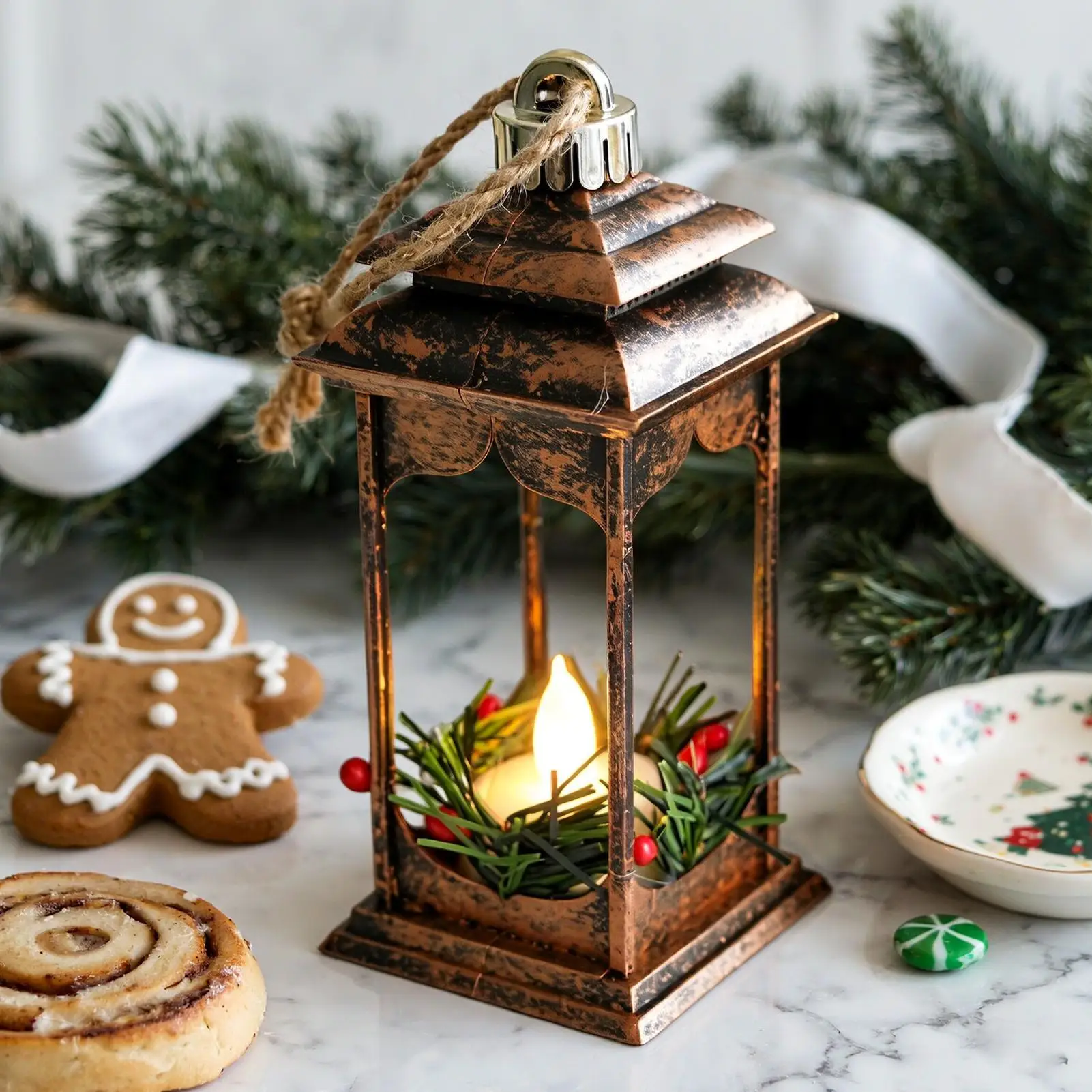 Christmas Lantern Decorative Vintage Holiday Home Table Decor Christmas Lantern LED Candle Glow For Coffee Table Fireplace