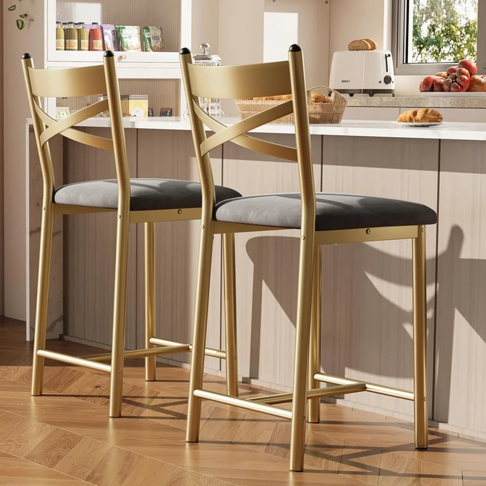 26 Inch Bar Stools Set of 2, Counter Height Chairs with Back and Cushion, Padded Seat for Kitchen Island, Bar, Dining Room