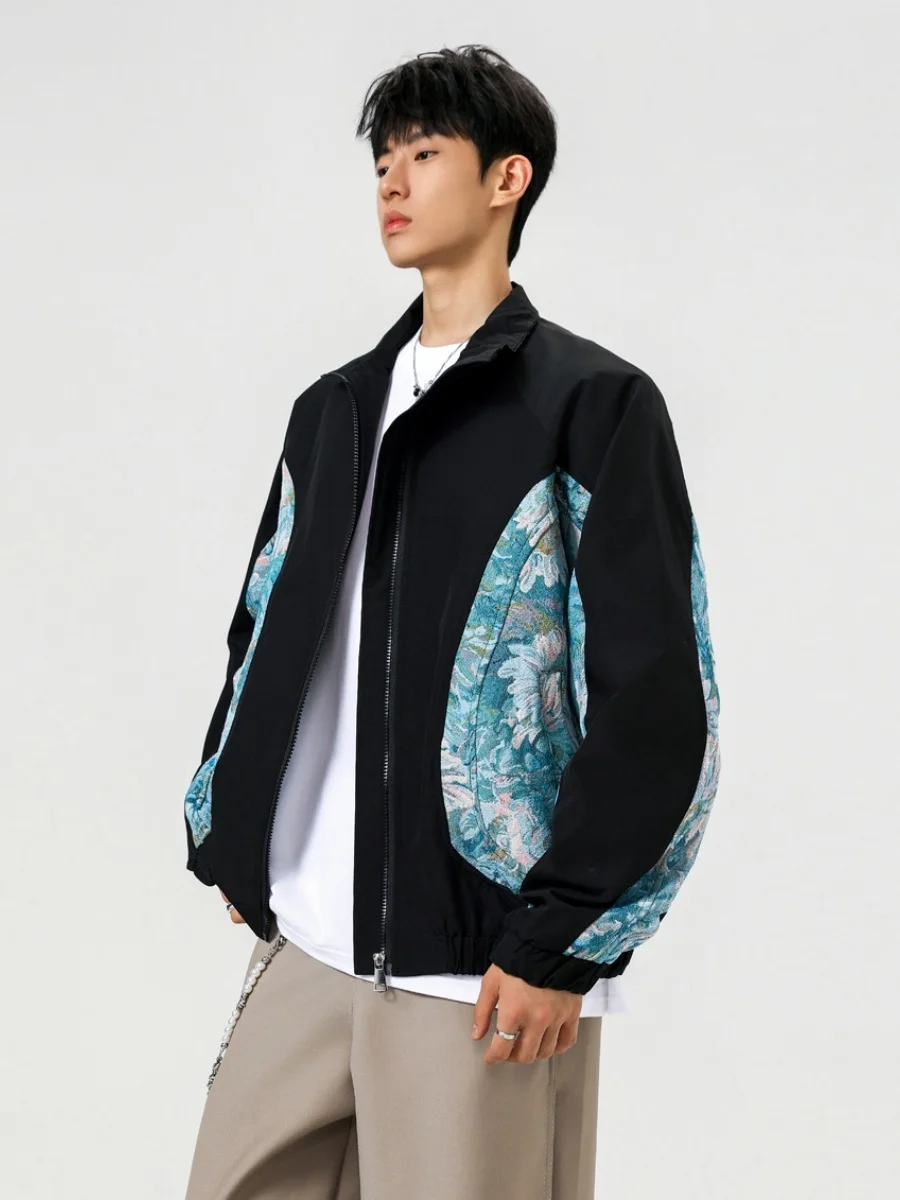 

New Chinese Sle Embroidered Floral Color Blo Jaet Men's Autumn plus Size Loose Fit Cool Haome Outerwear Design