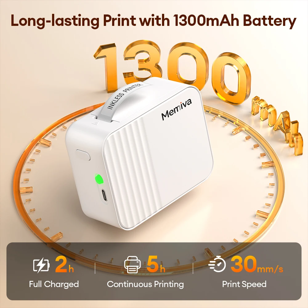 Memiva A1 Wireless Label Printer Mini Portabel Printer Mobile Adhesive Sticker Labeling Machine Compatible with iOS and Android
