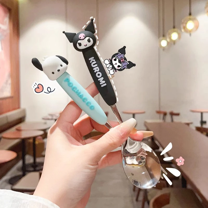 

Kawaii Sanrio My Melody Cinnamoroll Kuromi Cutlery Set Cartoon Spoon Fork Set Portable Tableware Stainless Steel Household