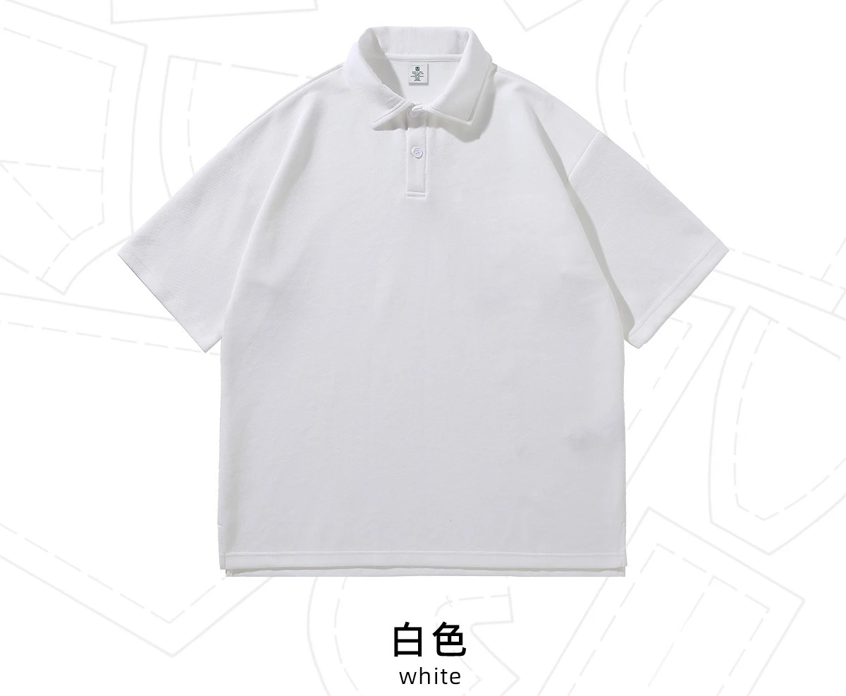 2026 Summer New 290g Heavy Lapel Polo Shirt Simple Split Shoulder Loose Short Sleeves