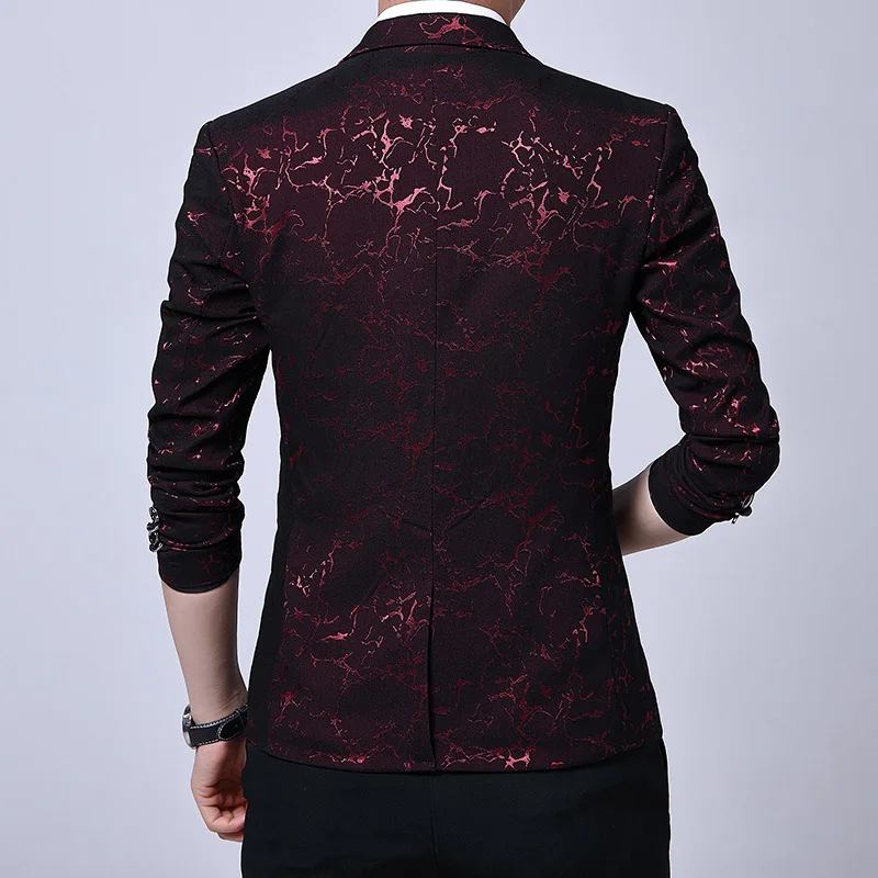 New Slim Dark Floral Suit Men\'s Coat Trend Personality Electric Shock Print Suit Coat Casual Handsome Large Size Single West