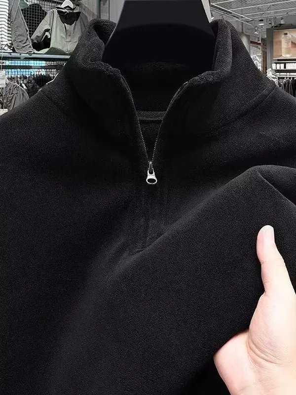 

Утепленная флисовая куртка на молнии с воротником-стойкой для мужчин, теплая повседневная куртка из полиэстера с длинными рукавами, удлиненная модель