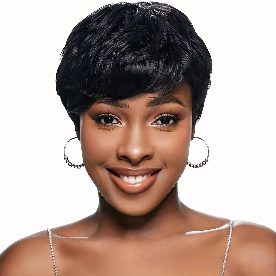 

Pixie Cut Wigs Short Straight Human Hair Wigs For Women Full Machine Made Wigs 150% Density For Daily Use