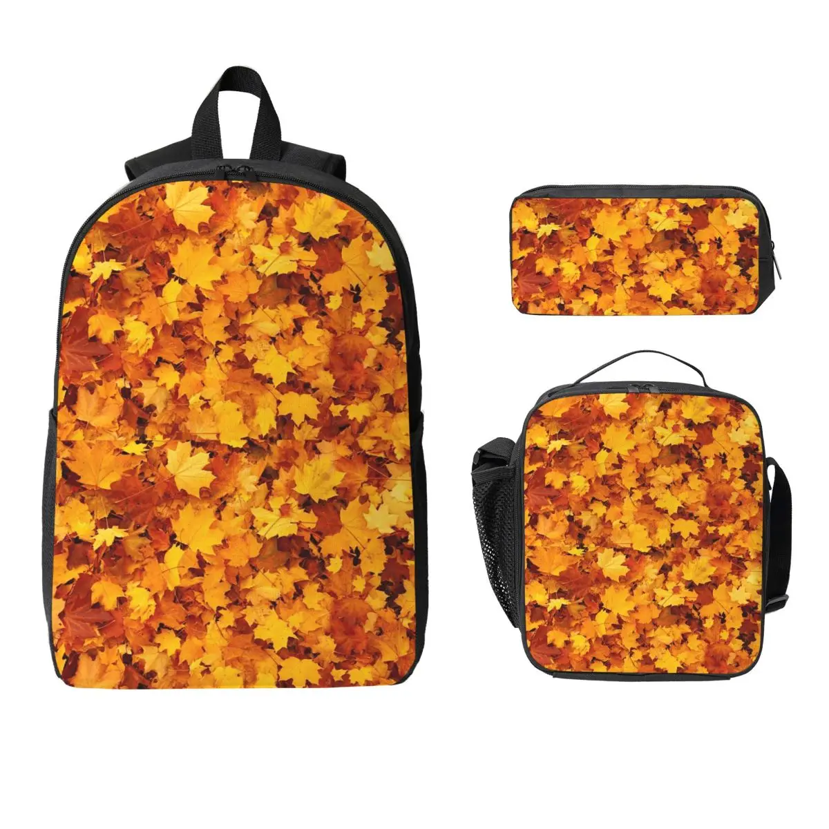 

Autumn Leaves Maple Leaves Backpack Boys Girls BookBag School Bag Computer Shoulder Bags 3ps Insulated Lunch Bag Pencil Case
