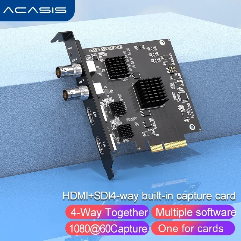 Acasis-tarjeta de captura de Audio y vídeo Compatible con SDI y HD, 4 canales, transmisión en vivo, grabación en caja para PS4, DVD, videocámara y cámara