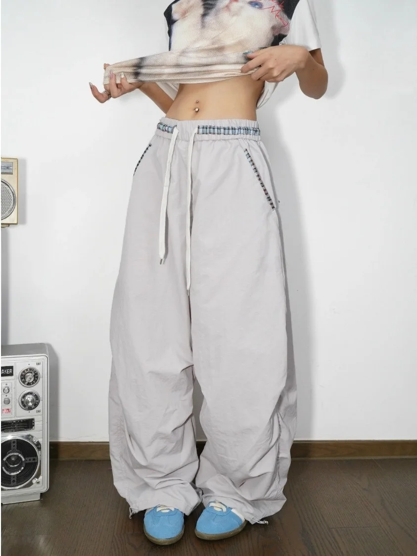 

American Retro Patchwork Paratrooper Work Pants Loose Casual Men's Women's Summer Long Pants Floor-Length Straight Tube Trousers