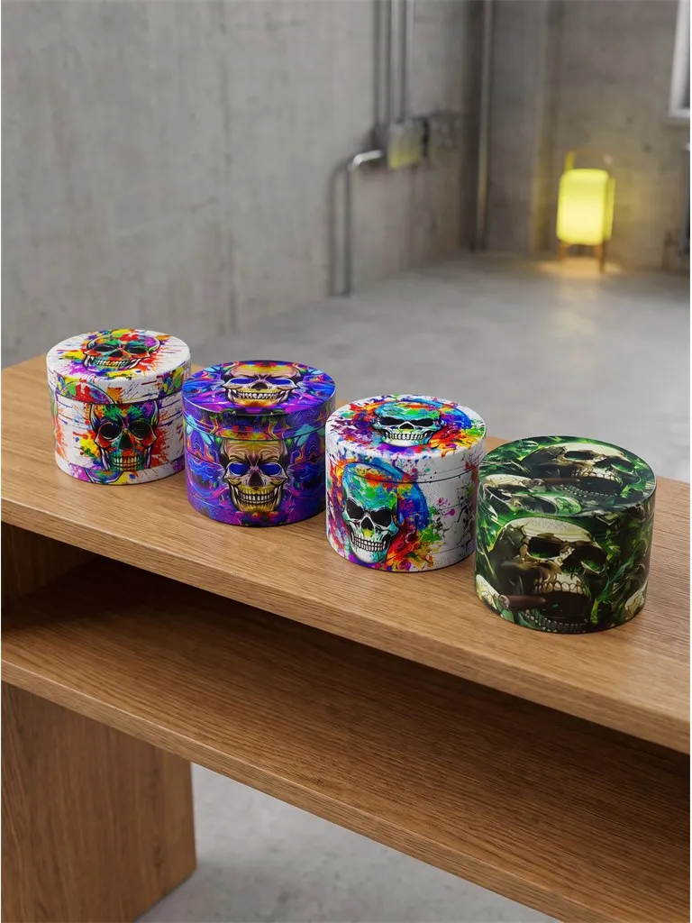 2inch/50mm Multi Skull Grinder Metal 4-layer Spice Mill Manual Pepper Mortar Pestle Tobacco Grass Grinder Smoke Cigarette Tool