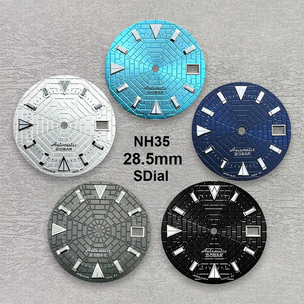 

28.5mm S Logo Cobweb Dial Suitable For NH35/NH36/4R/7S Japanese Automatic Movement Green Luminous Watch Modification Accessories