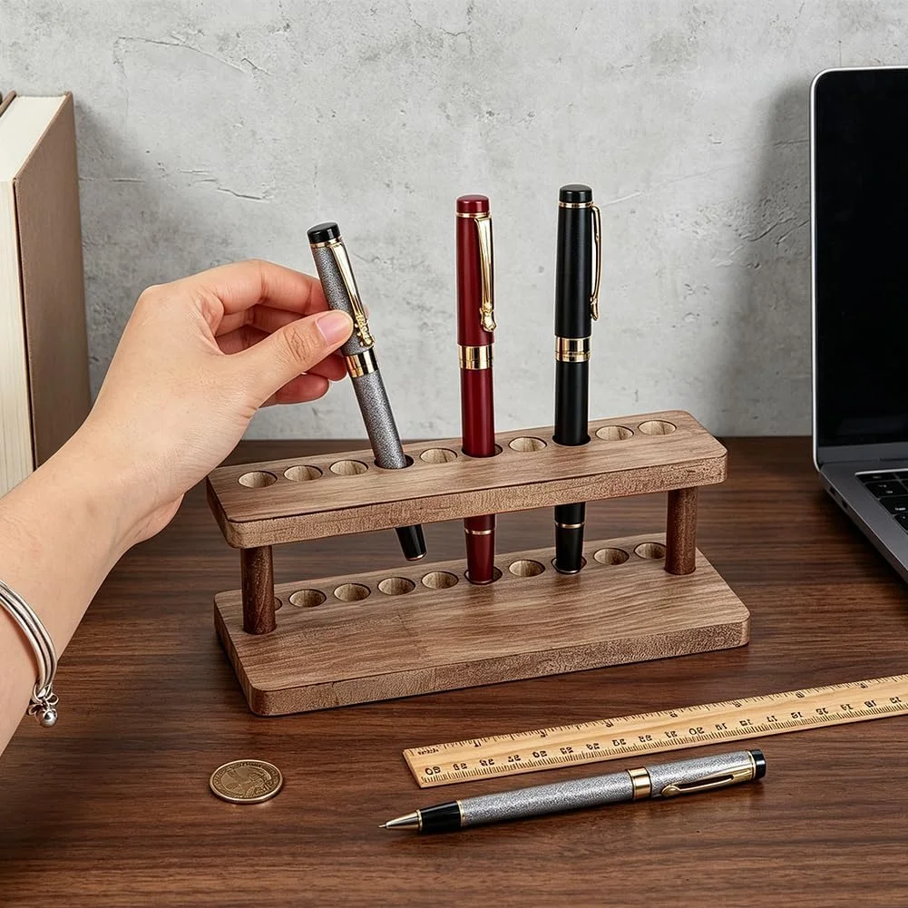 Stojak na długopisy z drewna,  – Wooden Fountain Pen Desk Stand Holder recenzja i cena