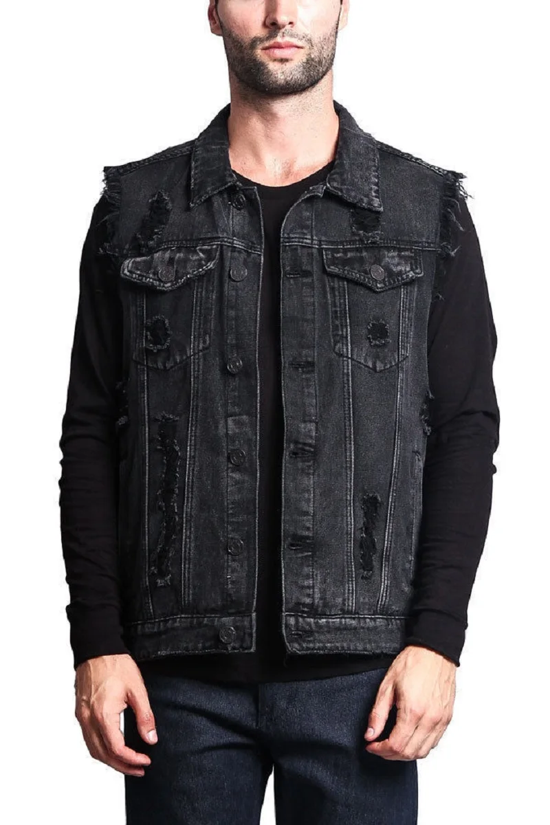 

2023 Retro Denim Vest Men Sleeveless Cargo Jacket Harajuku Style Tooling Jean Jacket Cowboy Fashion Wasitcoat Men'S Clothing