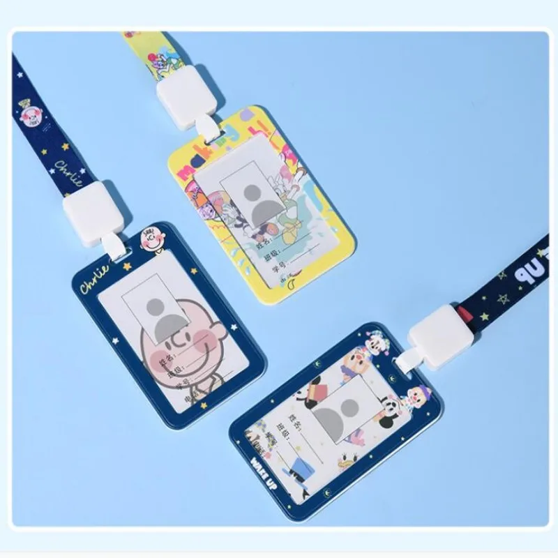 Student ID Card Holder School Badge Holder Card Protection Case Cartoon Pattern Card Holder Telescopic Lanyard