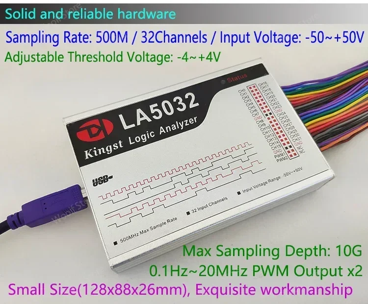 أداة zer Logic USB Kingst ، برنامج إنجليزي ، معدل عينة أقصى ، 32 قناة ، 10 عينات ، MCU ARM ، FPGA ، analim ، LA5032