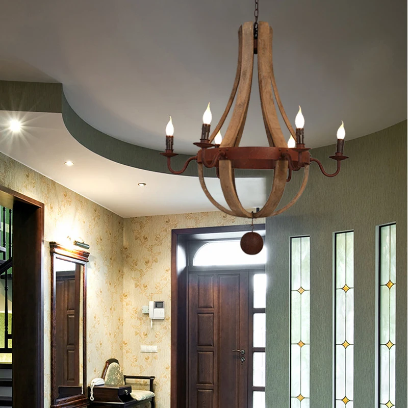 2026 2026 Vintage Chandelier Decoration Retro Wood Light Fixture Of Living Room Bedroom Loft Home American Country Rural Candle