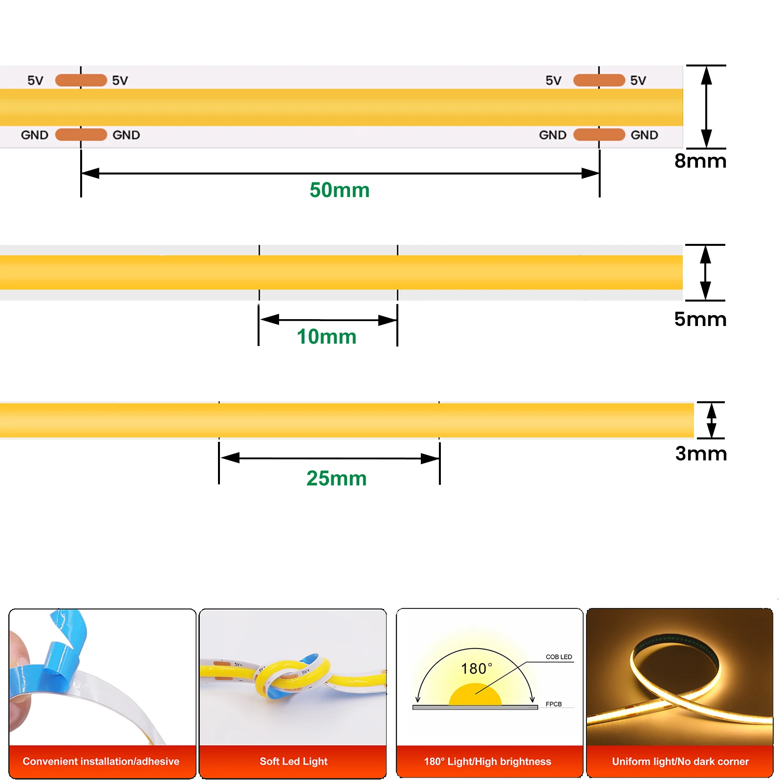 3mm 5mm 8mm COB LED Şerit Işık - Ambient Light Strip Tv incelemesi ve fiyatı