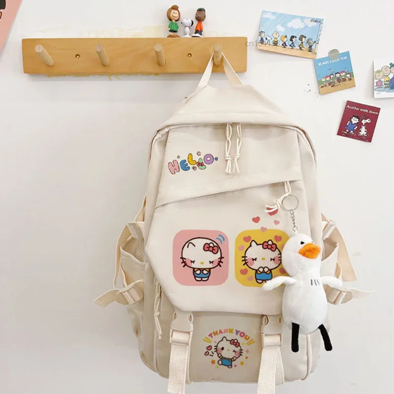 Sanrio Hello Kitty Backpacks Student Cartoon School Bag Korean Style Kawaii Shoulder Bags Y2k Girls Casual Backpack with Pendant