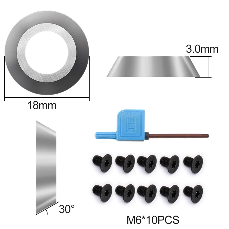 Wood Lathe Turning Tool Round Carbide Insert Cutter 10pcs 18x3mm 30 Degrees Woodworking Turning Finisher Hollow Tool