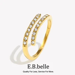E.B.belle Fashion Christmas Gift For Female Double Layer Rhinestone Resizable Rings For Women Stainless Steel Adjustable Ring