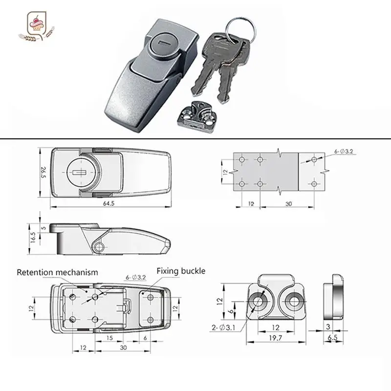 1set Cabinet Black Coated Metal Hasp Latch DK604 Security Toggle Lock With Two Keys