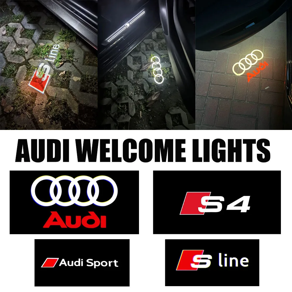 

Стеклянные HD лампы приветствия двери автомобиля, украшения для Audi Sline A3 A1 A4 A6 B8 A5 B7 C7 A7 A8 B9 B6 C6 Q2 Q3 Q5 Q7 Q8 TT R