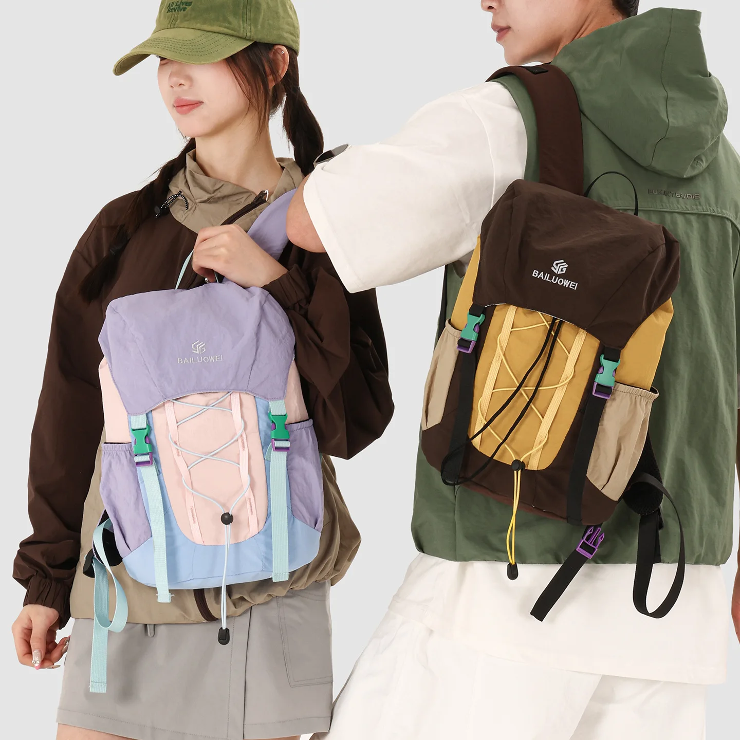 Lightweight nylon fabric backpack, men's large-capacity sports backpack, women's casual waterproof hiking and mountaineering bag