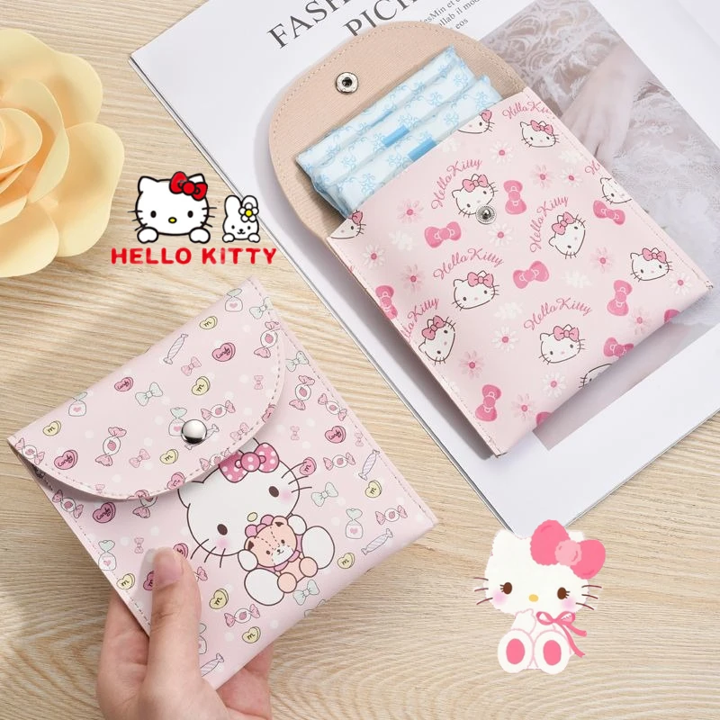 Sanrio Hello Kitty Sanitary Napkin Bag Woman Tampon Menstrual Storage Bag Girl Headphone Case Makeup Pouch Mini Organiser Bags