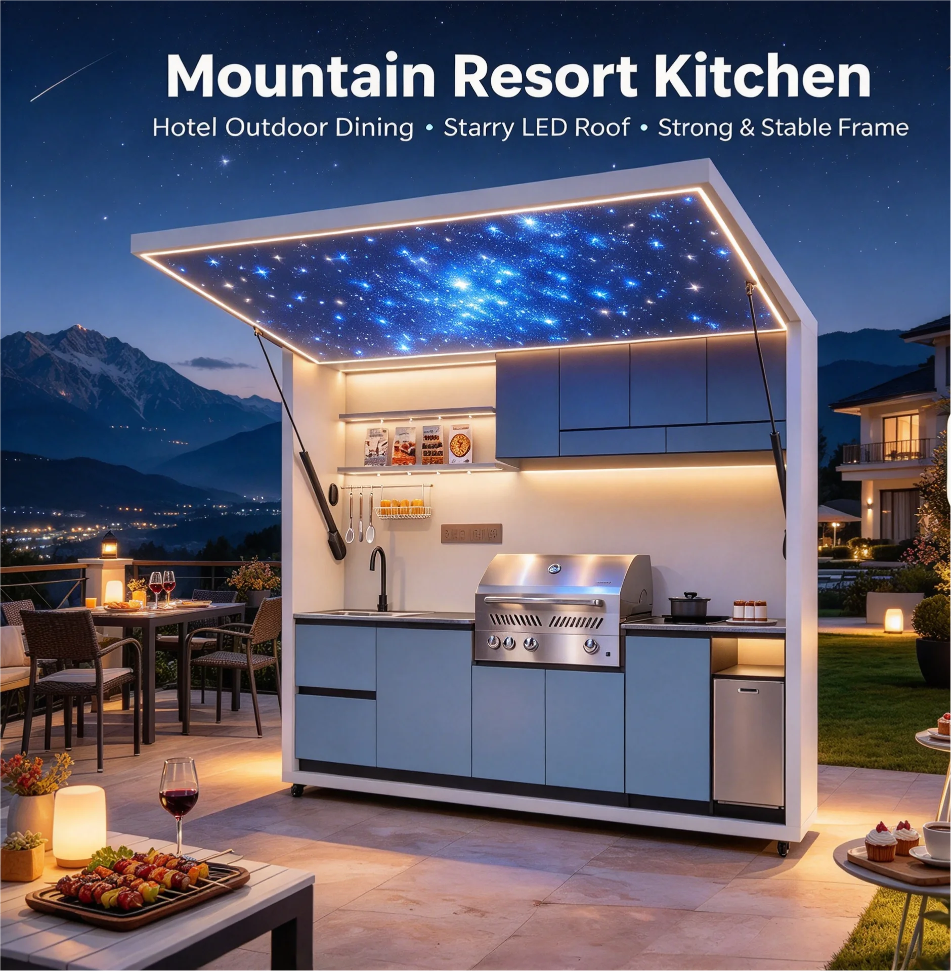 Modern Weatherproof Outdoor Kitchen Shed with Stainless Steel and Acrylic Finish Modular Design Hinge & Drawer Basket Custom
