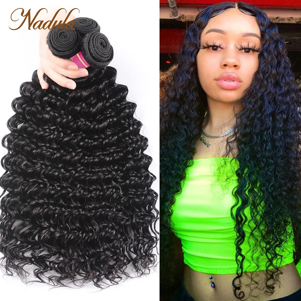 Nadula-Deep Wave Cabelo Humano Weave Pacotes, Cor Preta, Em Massa, Barato, Atacado, Onda Profunda, 8A