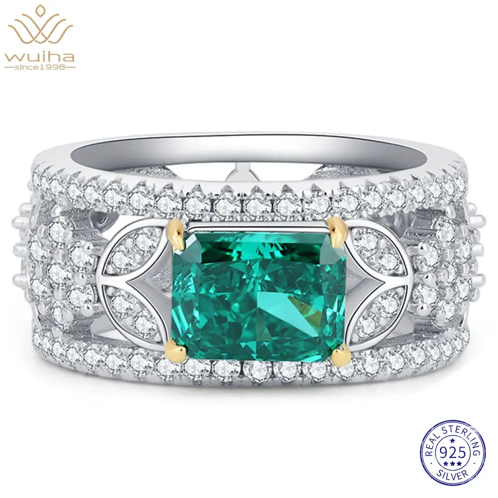 

WUIHA Real 925 Sterling Silver Radiant Cut 2CT Emerald Amethyst Aquamarine Simulated Moissanite Ring for Women Gift DropShipping