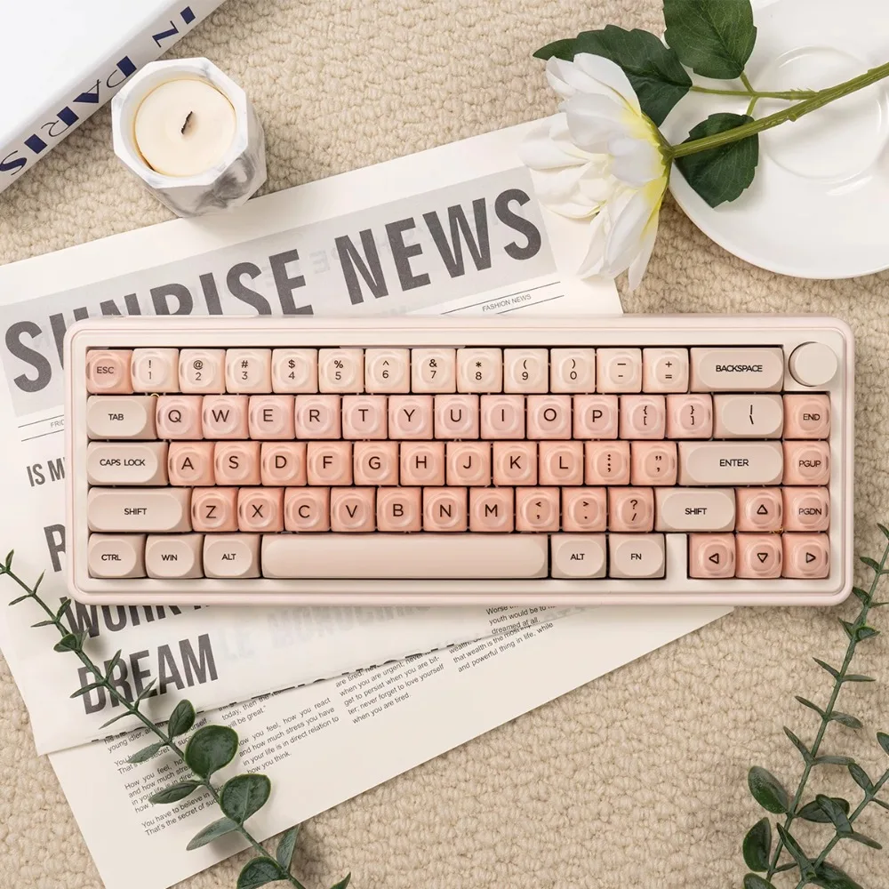 Liquid Foundation Theme Keycap Set 132key PBT+PC Custom Cute Pink Girl Keyboard Cap HOA Profile KeyCap for Mechanical Keyboard