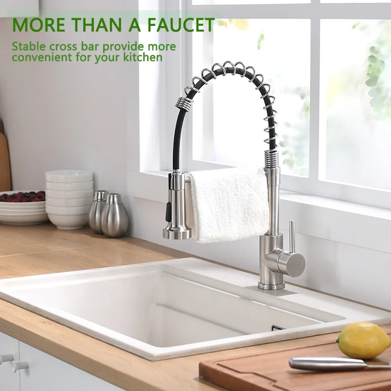 Pull Down  Kitchen Sink Faucet Hot Cold Water Mixer Brushed Nickel & Black & Brushed Gold Swivel Spout Kitchen Tap