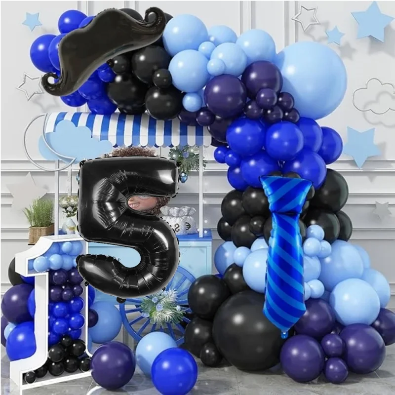 

Beard and Tie Balloon Birthday Party 32-inch Digital Balloon Party Birthday Theme Blue and Black Latex Balloon Decoration Props