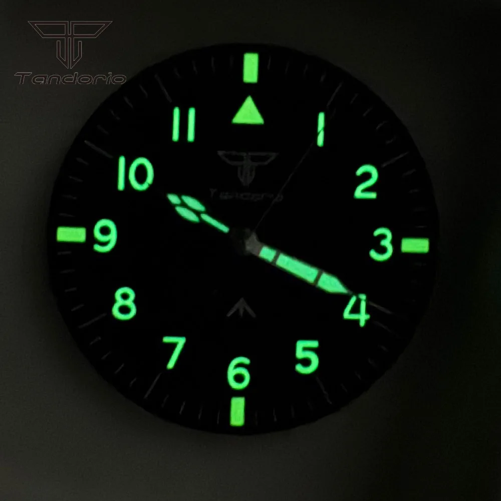 Tandorio Steel 39mm VH31 Quartz Pilot Watch or Japan NH35 Automatic Watch Sapphire Glass Dive 20BAR Aviator Wristwatch Luminous