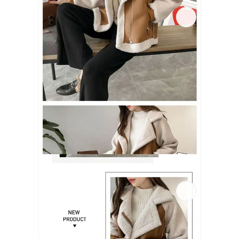 Cappotto in pelliccia di agnello da donna Nuovo piccolo completo da motociclista integrato ispessito in velluto di agnello a pellet