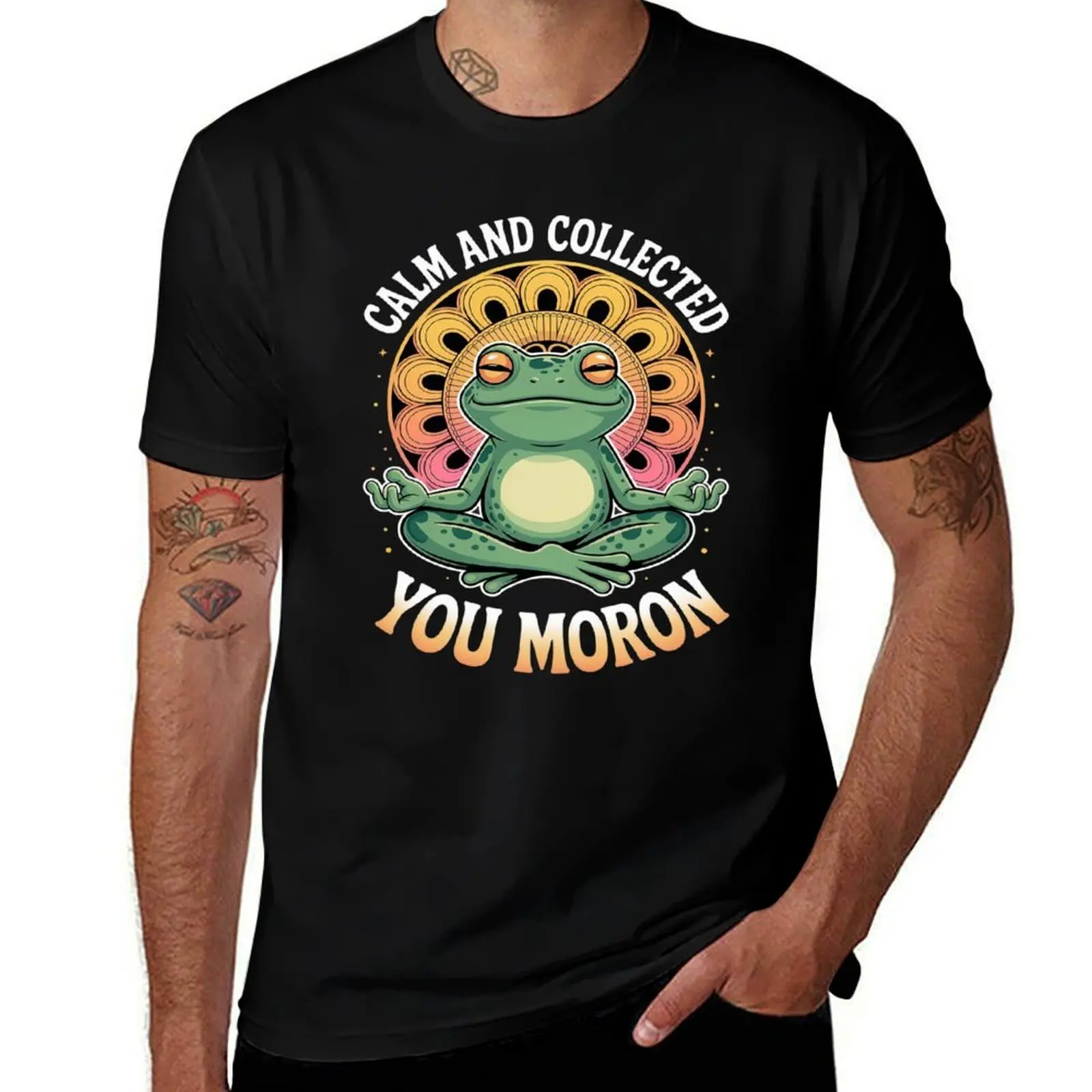 Anger CALM AND COLLECTED YOU MORON Забавная футболка для йоги, спортивные фанаты, забавные подарки, футболки с рисунком рэпера, набор мужских футболок с графикой