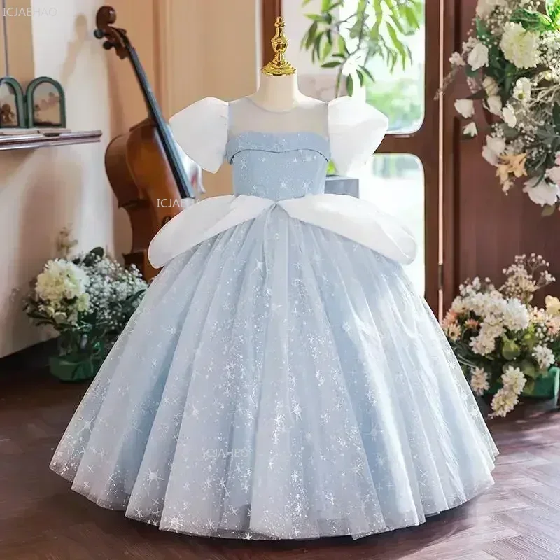 2026 Princess Blue Dresses For Girls Cosplay Chic Elegant Outfit Costumes Gowns Matching Dress Kids Children's Evening Formal
