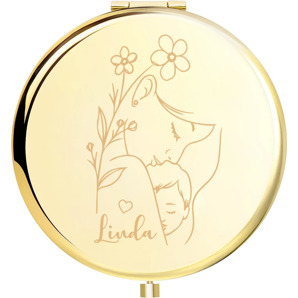 1pc Funny Parent and Child with Flowers Customized Name Round Circle Mirror Folding Mirror Makeup Mirror Pocket Mirror