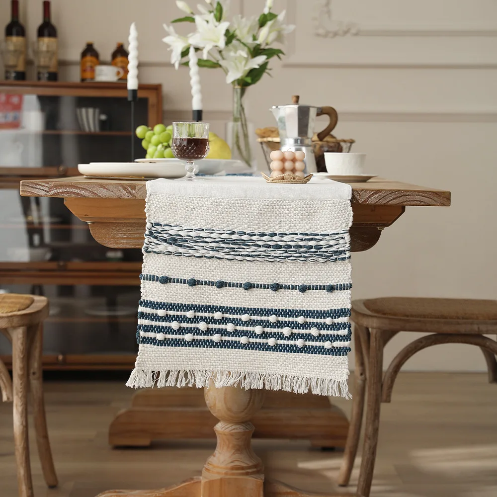 Hand-woven Jacquard table decoration table flag American retro tea table cover towel imitation linen mosaic sideboard cover towe