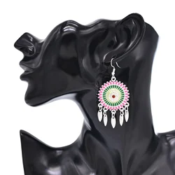 Vintage Red Green Enamel Pendant Earrings For Women Piercing Ear Flower Jewelry Accessory Female Hanging Lovely Female Gift