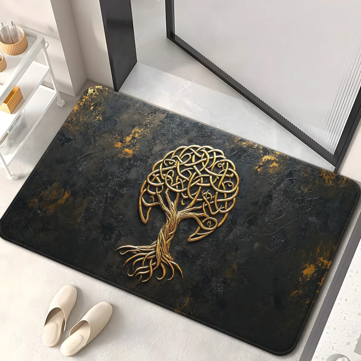 1pc Celtic Tree of Life Door Mat Golden Knot Design Anti Slip Floor Rug Nordic Home Decor Entrance Mat for Living Room Bedroom