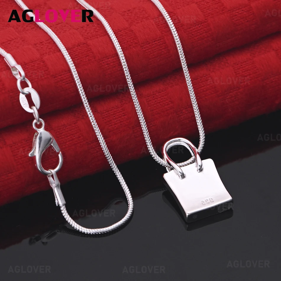 

AGLOVER 925 Sterling Silver Shopping Bag Pendant Necklace Men and Women Retro Elegant Noble Party Jewelry