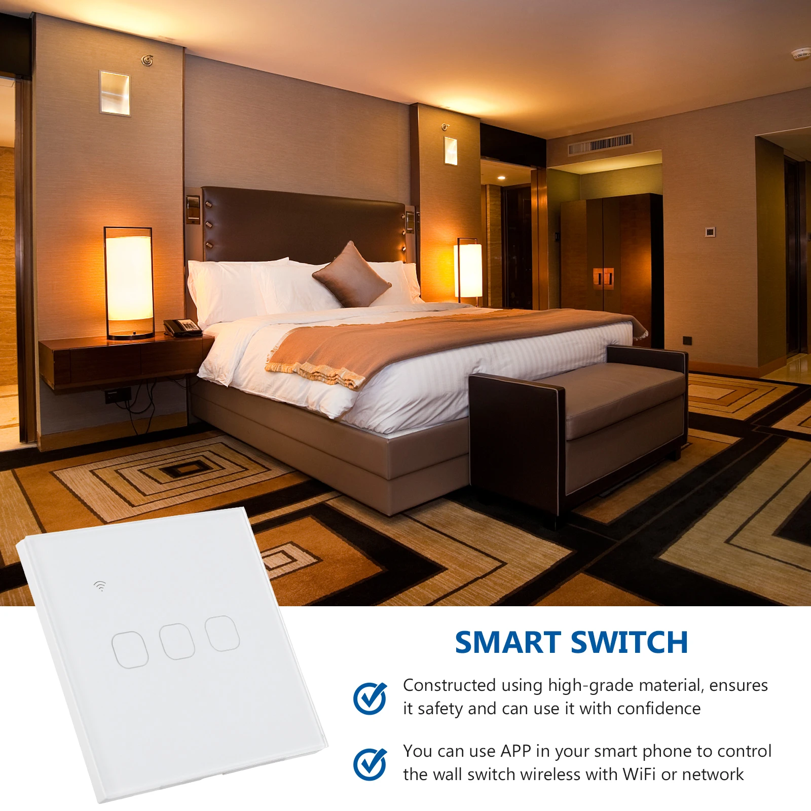 

Smart Light Wifi App Control Wall Mount Switch Uk Plug Touch Screen Wifi Smart Control Screen Light Durable Easy