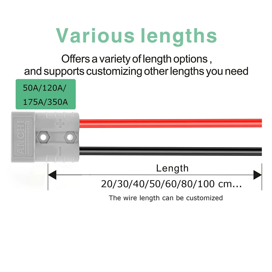 Double Pole 50A 120A 175A 600V High Current Plug with 8/6/4/2AWG Silicone Cable Electric Forklift Plug Quick Charging Connector